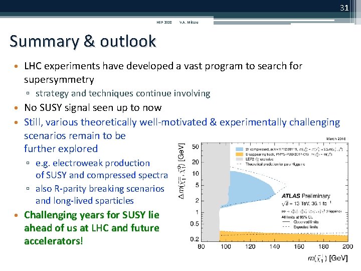 31 HEP 2018 V. A. Mitsou Summary & outlook • LHC experiments have developed 31 HEP 2018 V. A. Mitsou Summary & outlook • LHC experiments have developed
