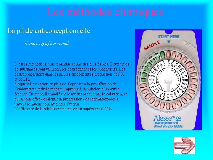 Les méthodes chimiques La pilule anticonceptionnelle Contraceptif hormonal C’est la méthode la plus répandue Les méthodes chimiques La pilule anticonceptionnelle Contraceptif hormonal C’est la méthode la plus répandue