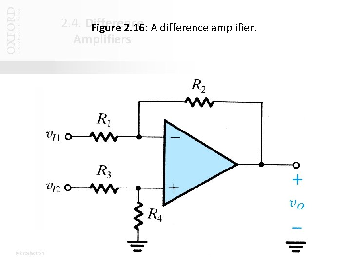 2. 4. Difference Figure 2. 16: A difference amplifier. Amplifiers Oxford University Publishing Microelectronic