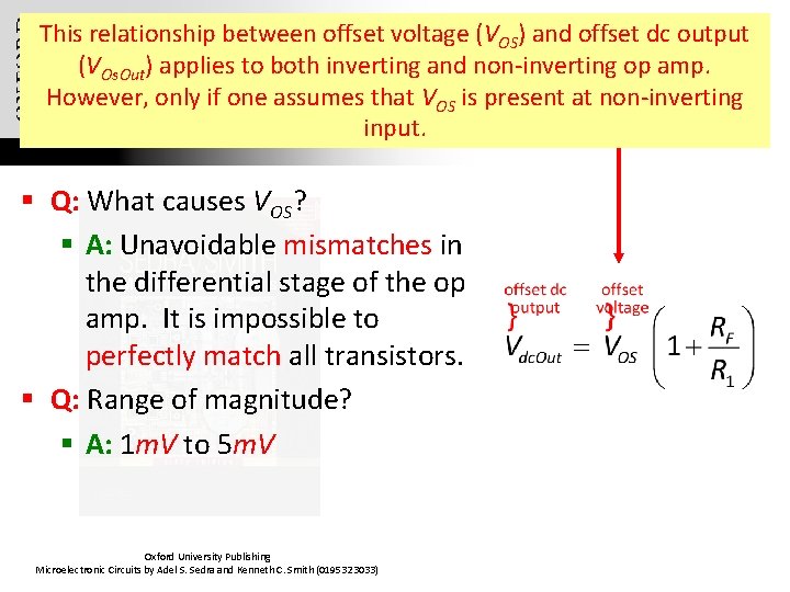 This relationship between offset voltage (VOS) and offset dc output (V to Voltage both