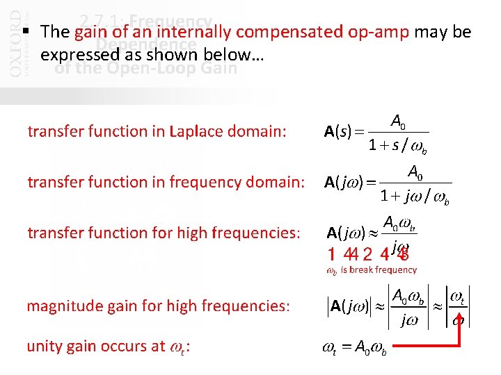 2. 7. 1: Frequency § The gain of an internally compensated op-amp may be