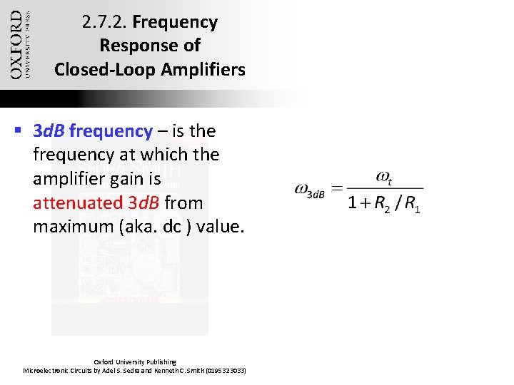 2. 7. 2. Frequency Response of Closed-Loop Amplifiers § 3 d. B frequency –