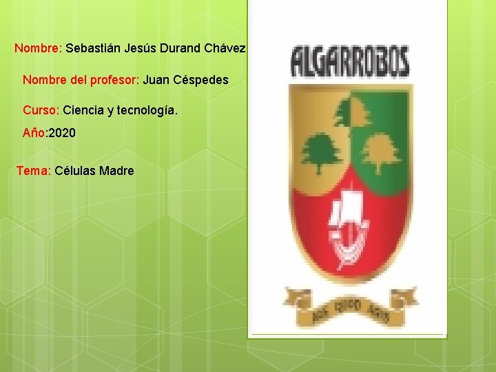 Nombre: Sebastián Jesús Durand Chávez Nombre del profesor: Juan Céspedes Curso: Ciencia y tecnología.