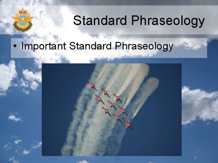 Standard Phraseology • Important Standard Phraseology 