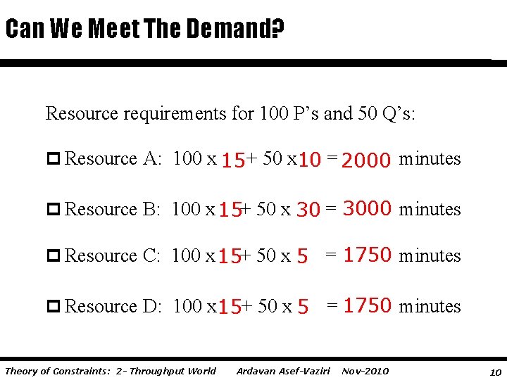 Can We Meet The Demand? Resource requirements for 100 P’s and 50 Q’s: p