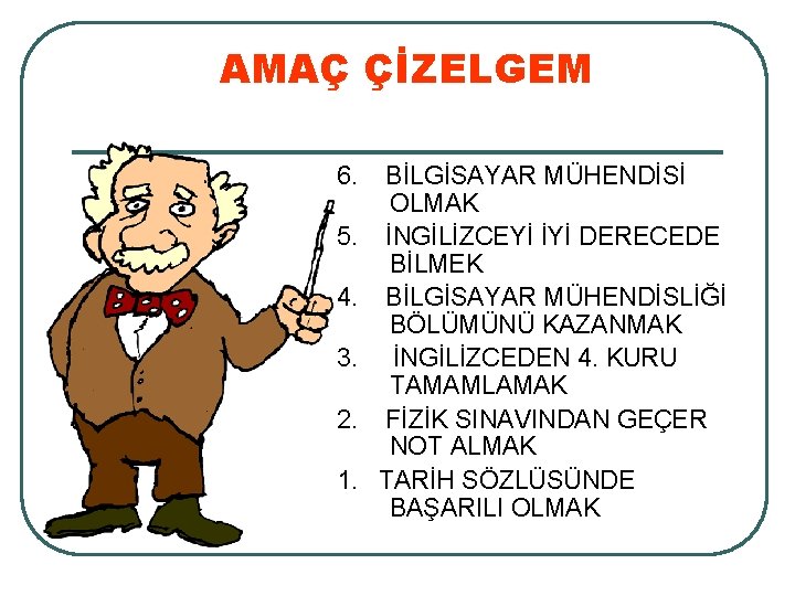 AMAÇ ÇİZELGEM 6. 5. 4. 3. 2. 1. BİLGİSAYAR MÜHENDİSİ OLMAK İNGİLİZCEYİ İYİ DERECEDE