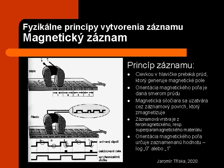 Fyzikálne princípy vytvorenia záznamu Magnetický záznam Princíp záznamu: l l l Cievkou v hlavičke