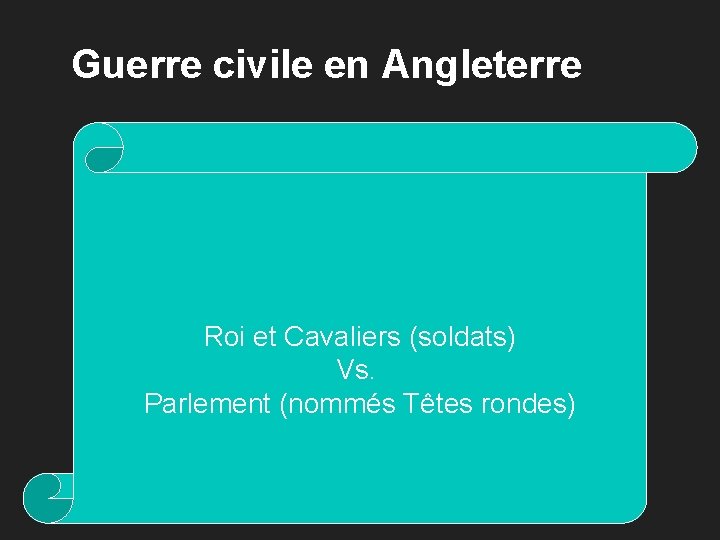 Guerre civile en Angleterre Roi et Cavaliers (soldats) Charles 1 er (Roi Vs. Parlement