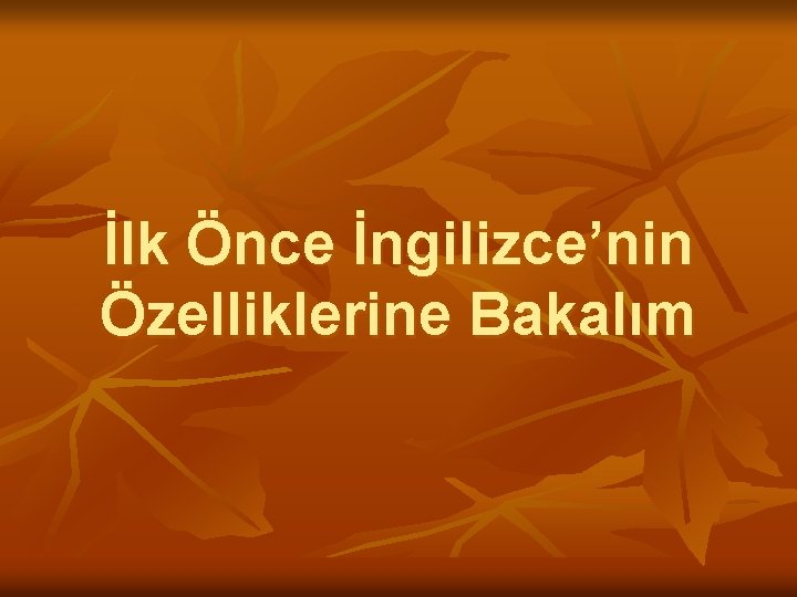 İlk Önce İngilizce’nin Özelliklerine Bakalım 