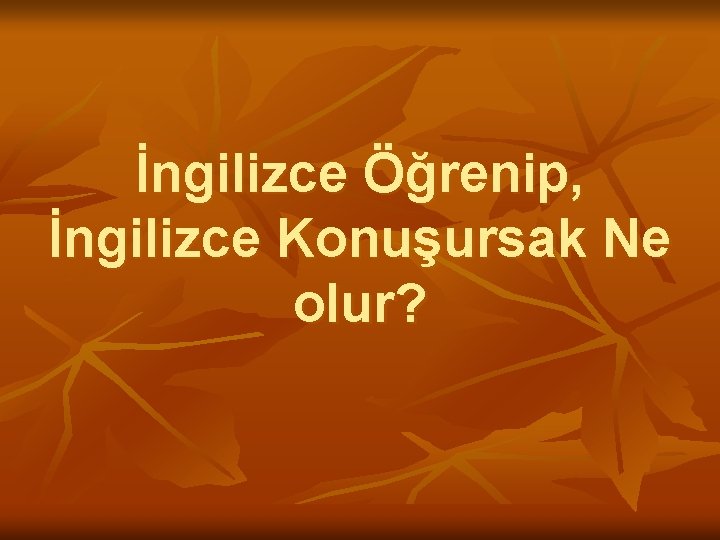 İngilizce Öğrenip, İngilizce Konuşursak Ne olur? 