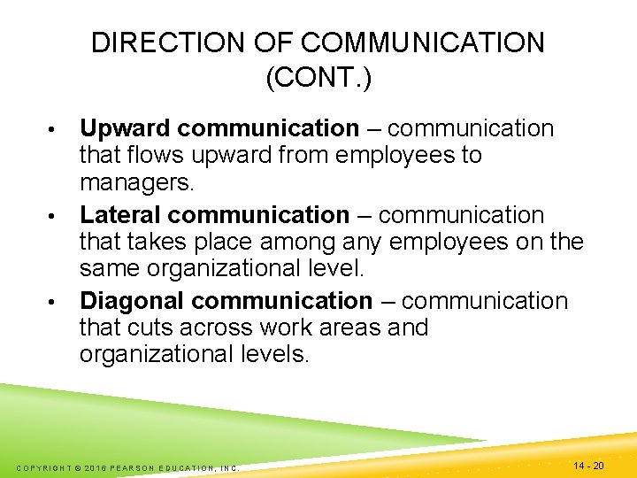 DIRECTION OF COMMUNICATION (CONT. ) Upward communication – communication that flows upward from employees