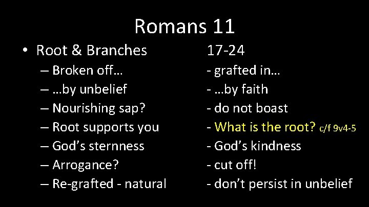 Romans 11 • Root & Branches – Broken off… – …by unbelief – Nourishing Romans 11 • Root & Branches – Broken off… – …by unbelief – Nourishing
