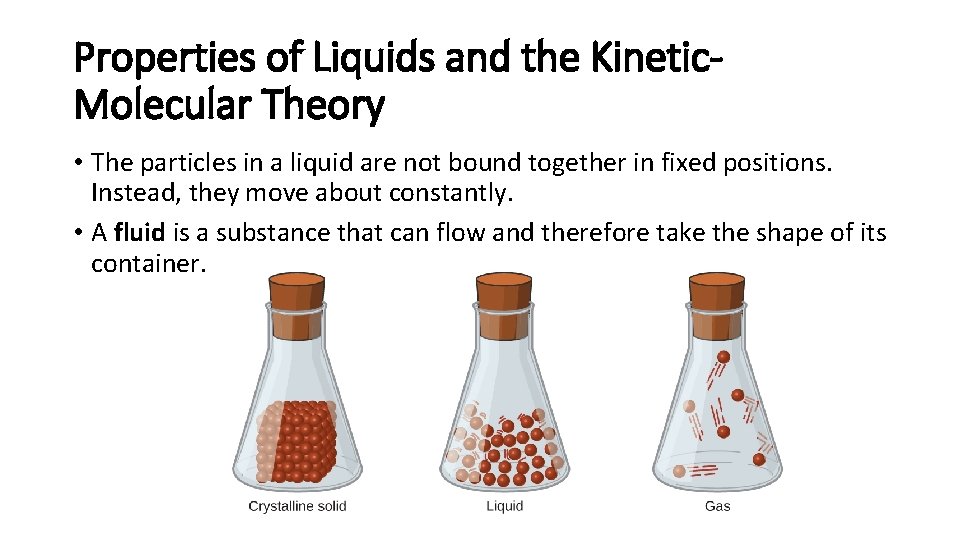 Properties of Liquids and the Kinetic. Molecular Theory • The particles in a liquid