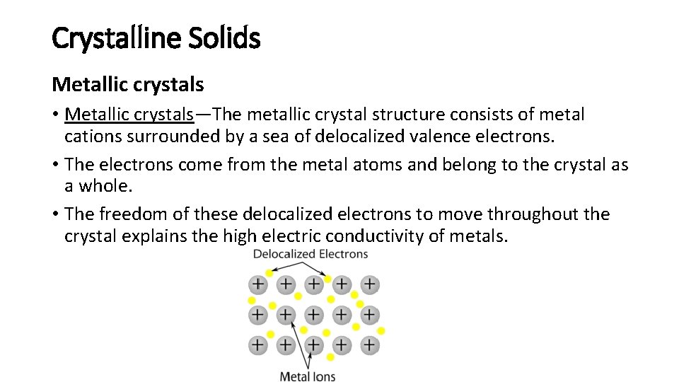 Crystalline Solids Metallic crystals • Metallic crystals—The metallic crystal structure consists of metal cations