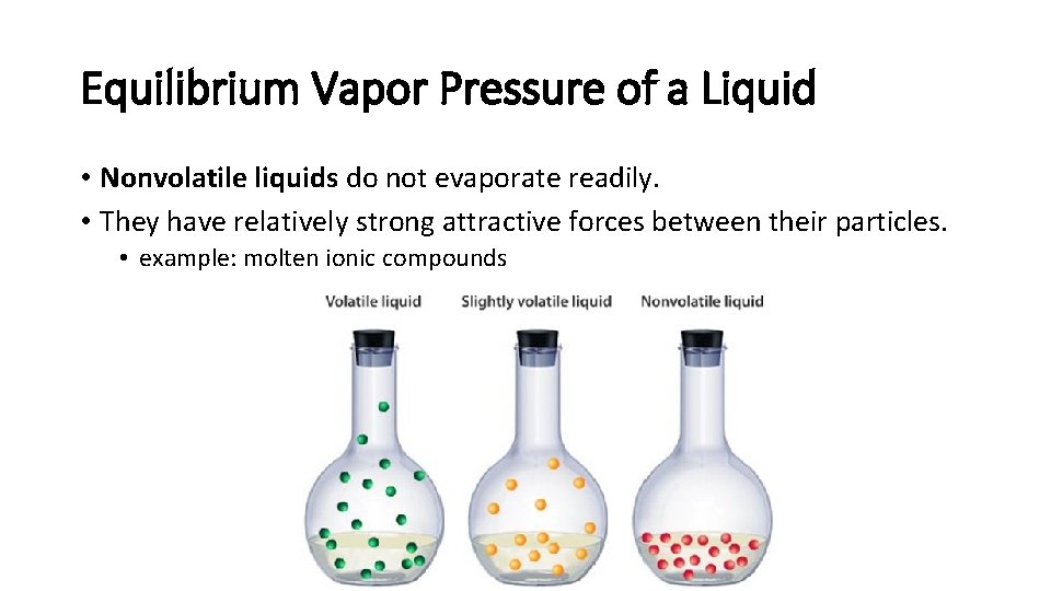 Equilibrium Vapor Pressure of a Liquid • Nonvolatile liquids do not evaporate readily. •