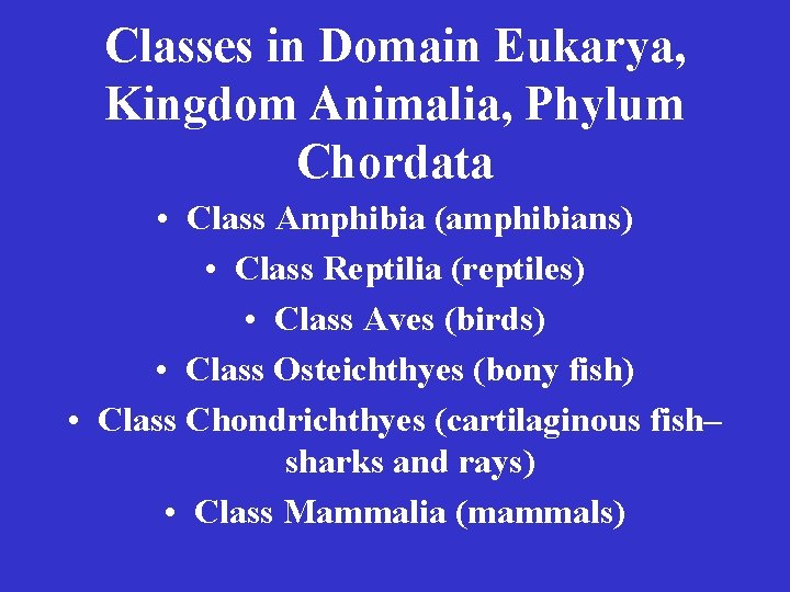 Classes in Domain Eukarya, Kingdom Animalia, Phylum Chordata • Class Amphibia (amphibians) • Class