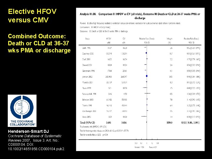 Elective HFOV versus CMV Combined Outcome: Death or CLD at 36 -37 wks PMA