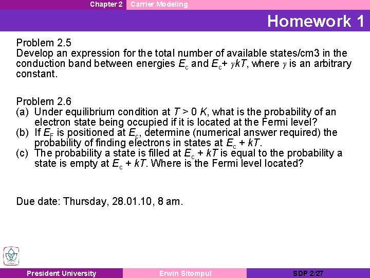 Chapter 2 Carrier Modeling Homework 1 Problem 2. 5 Develop an expression for the