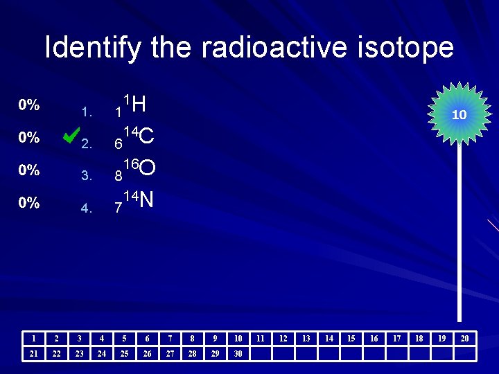 Identify the radioactive isotope 1 H 1 14 C 6 16 O 8 14