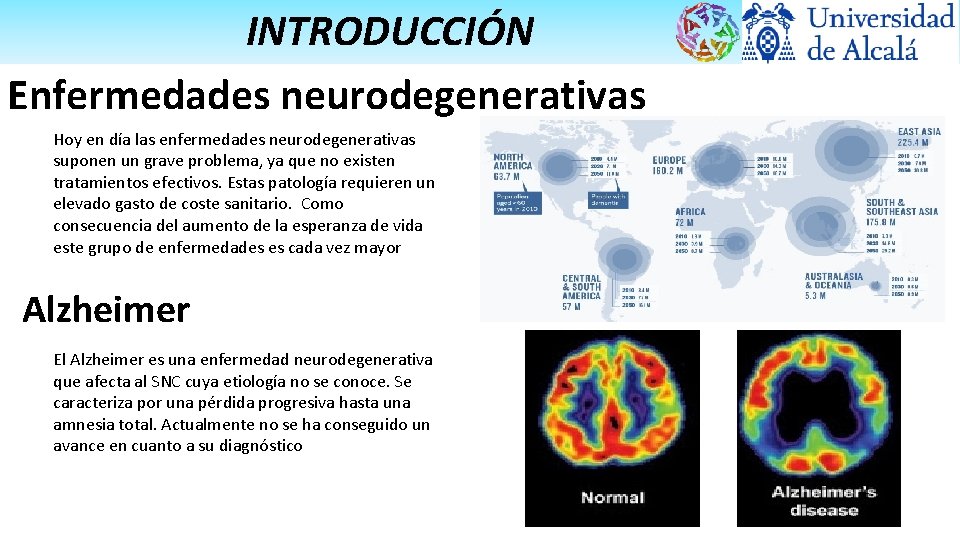 INTRODUCCIÓN Enfermedades neurodegenerativas Hoy en día las enfermedades neurodegenerativas suponen un grave problema, ya