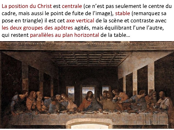 La position du Christ est centrale (ce n’est pas seulement le centre du cadre,