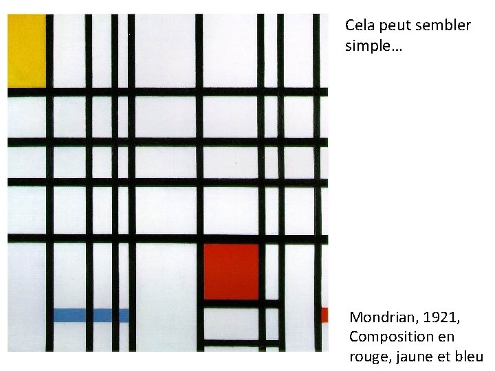 Cela peut sembler simple… Mondrian, 1921, Composition en rouge, jaune et bleu 