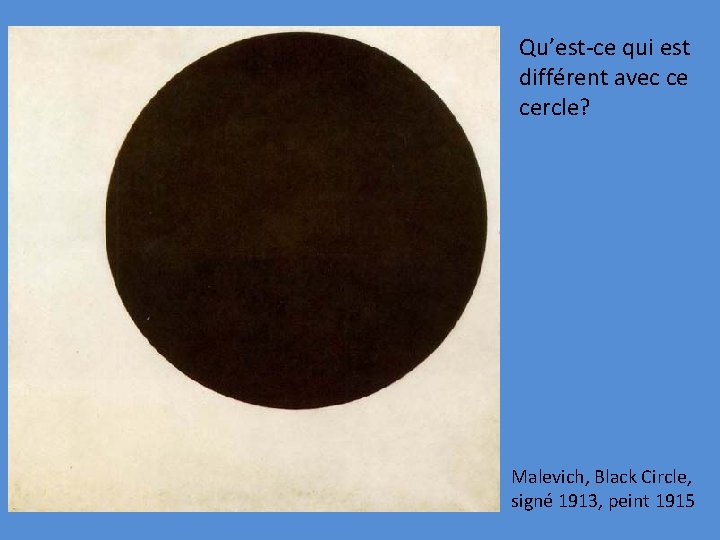 Qu’est-ce qui est différent avec ce cercle? Malevich, Black Circle, signé 1913, peint 1915