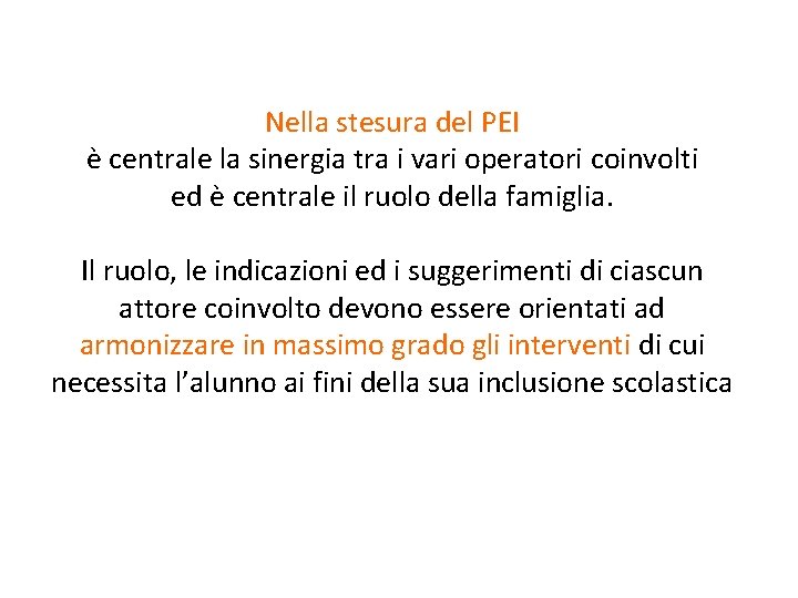 Nella stesura del PEI è centrale la sinergia tra i vari operatori coinvolti ed