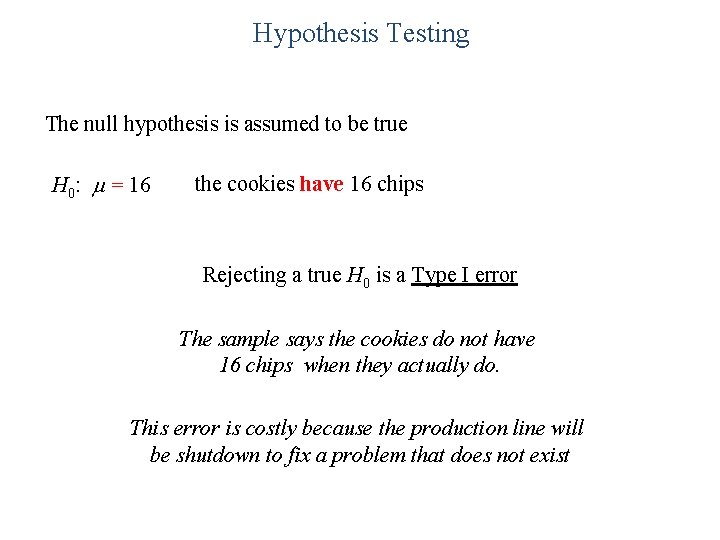 Hypothesis Testing The null hypothesis is assumed to be true H 0: = 16