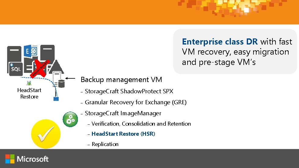 Enterprise class DR with fast VM recovery, easy migration and pre-stage VM’s ED H