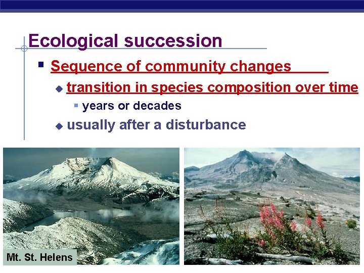 Ecological succession § Sequence of community changes u transition in species composition over time