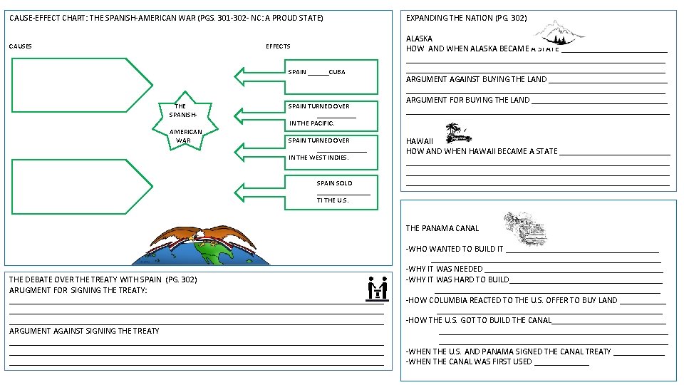 CAUSE-EFFECT CHART: THE SPANISH-AMERICAN WAR (PGS. 301 -302 - NC: A PROUD STATE) CAUSES
