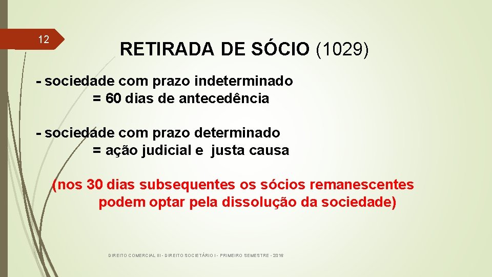  12 RETIRADA DE SÓCIO (1029) - sociedade com prazo indeterminado = 60 dias