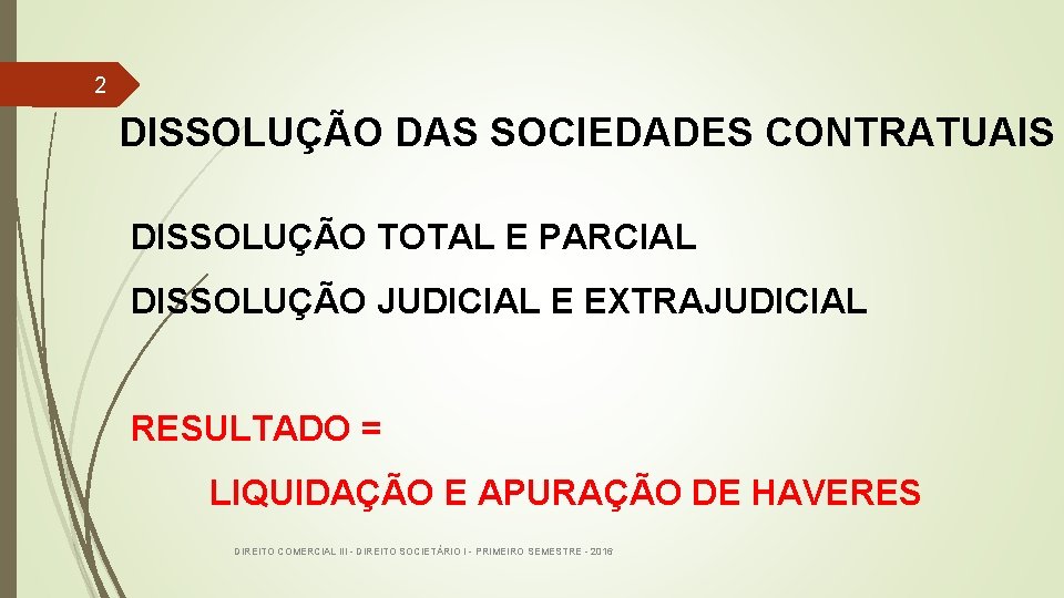  2 DISSOLUÇÃO DAS SOCIEDADES CONTRATUAIS DISSOLUÇÃO TOTAL E PARCIAL DISSOLUÇÃO JUDICIAL E EXTRAJUDICIAL