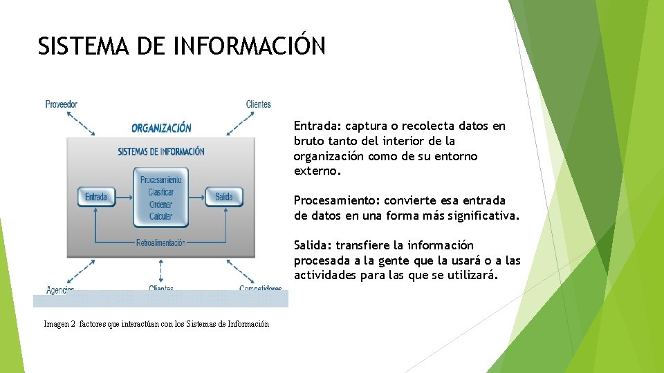 SISTEMA DE INFORMACIÓN Entrada: captura o recolecta datos en bruto tanto del interior de