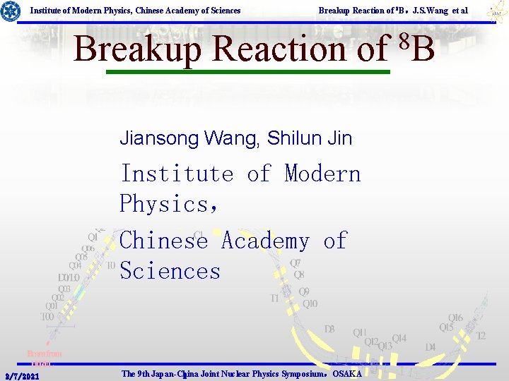 Institute of Modern Physics, Chinese Academy of Sciences Breakup Reaction of 8 B，J. S.