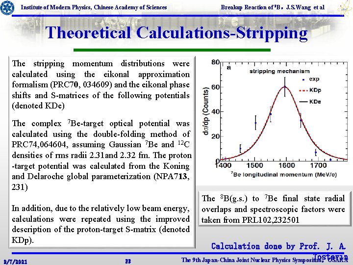 Breakup Reaction of 8 B，J. S. Wang et al Institute of Modern Physics, Chinese