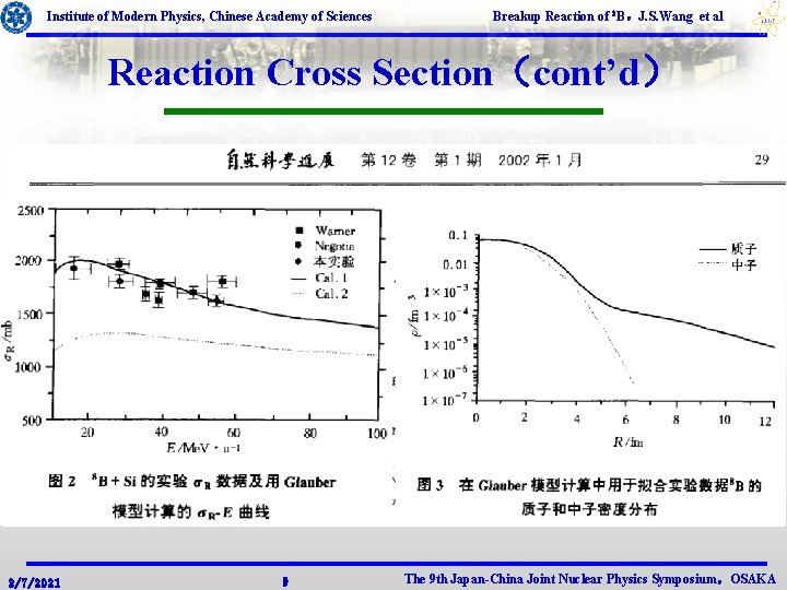 Institute of Modern Physics, Chinese Academy of Sciences Breakup Reaction of 8 B，J. S.