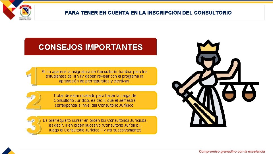 PARA TENER EN CUENTA EN LA INSCRIPCIÓN DEL CONSULTORIO CONSEJOS IMPORTANTES 1 2 3