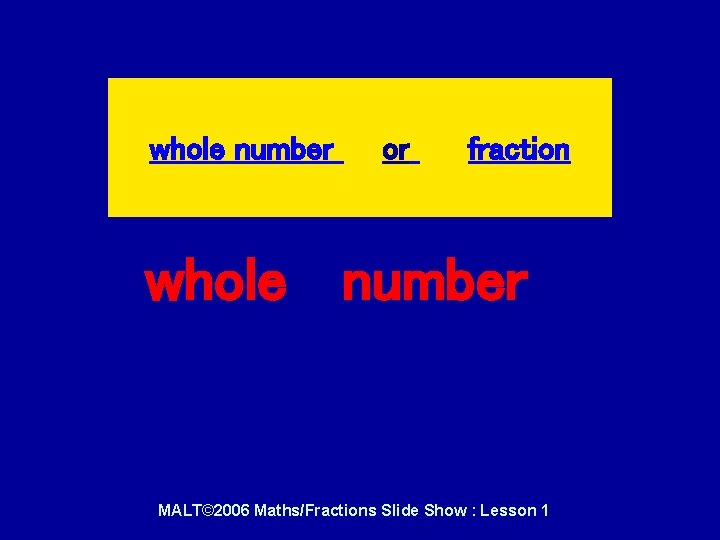 whole number or fraction whole number MALT© 2006 Maths/Fractions Slide Show : Lesson 1