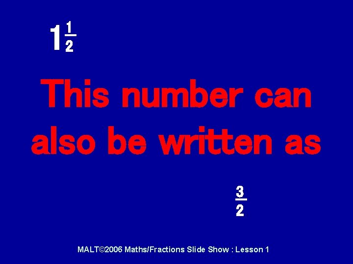 1 2 1 This number can also be written as 3 2 MALT© 2006