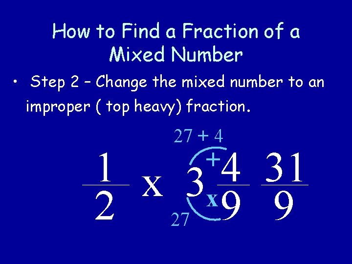 How to Find a Fraction of a Mixed Number • Step 2 – Change How to Find a Fraction of a Mixed Number • Step 2 – Change