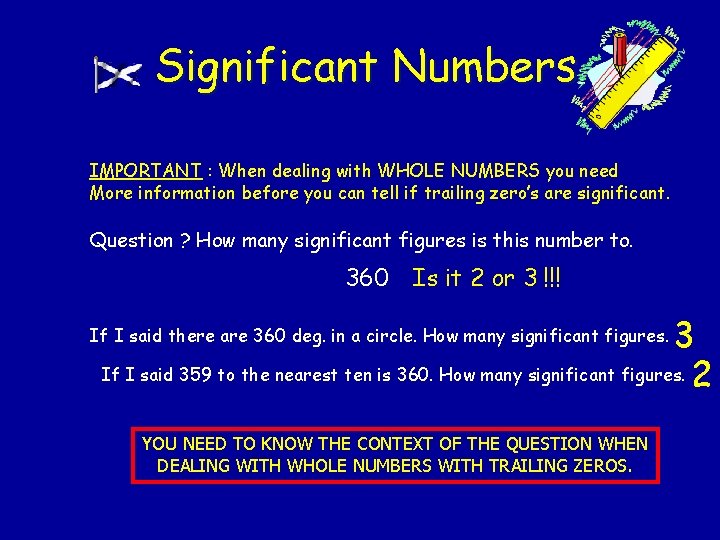 Significant Numbers IMPORTANT : When dealing with WHOLE NUMBERS you need More information before