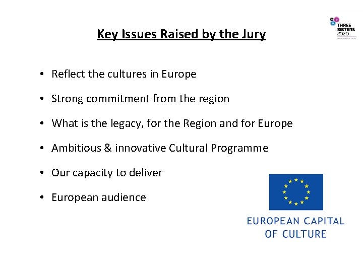 Key Issues Raised by the Jury • Reflect the cultures in Europe • Strong