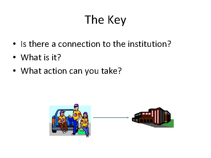 The Key • Is there a connection to the institution? • What is it?