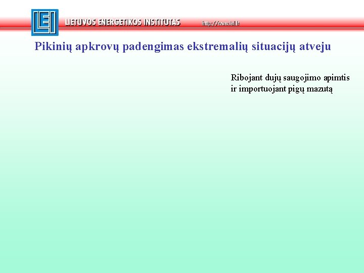 Pikinių apkrovų padengimas ekstremalių situacijų atveju Ribojant dujų saugojimo apimtis ir importuojant pigų mazutą