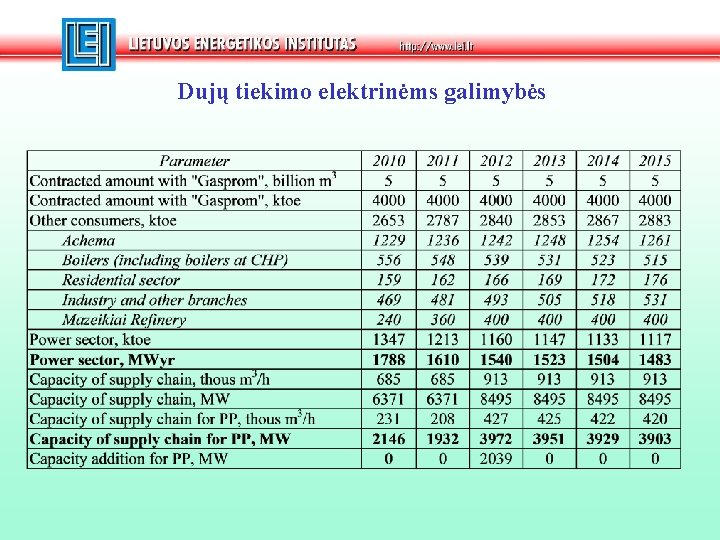 Dujų tiekimo elektrinėms galimybės 