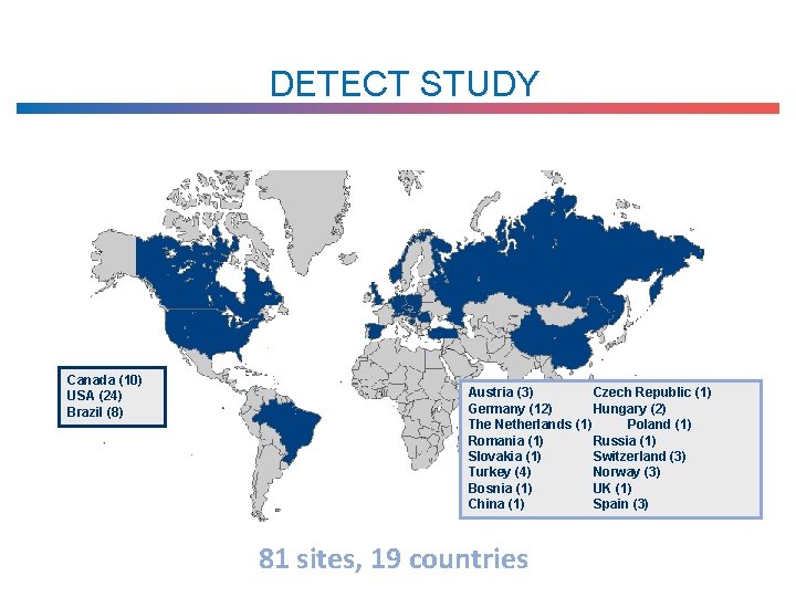 DETECT STUDY Canada (10) USA (24) Brazil (8) Austria (3) Czech Republic (1) Germany
