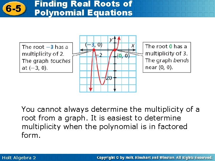 6 -5 Finding Real Roots of Polynomial Equations You cannot always determine the multiplicity 6 -5 Finding Real Roots of Polynomial Equations You cannot always determine the multiplicity