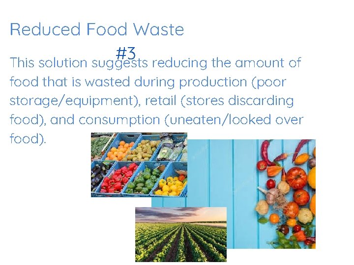 Reduced Food Waste #3 This solution suggests reducing the amount of food that is